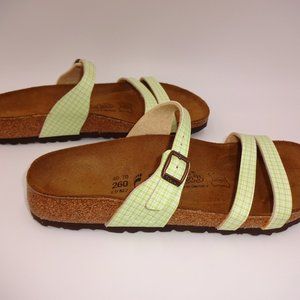 Womens Green White Plaid Birkenstock Birkis Birki's Sandals 40 9 Triple Strap